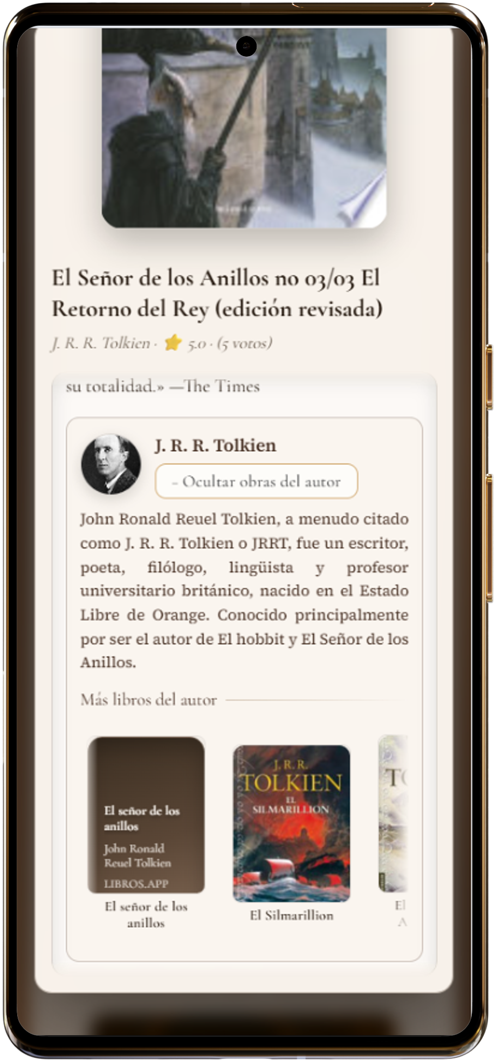 Bloque de biografía del autor con glass-card y toggle